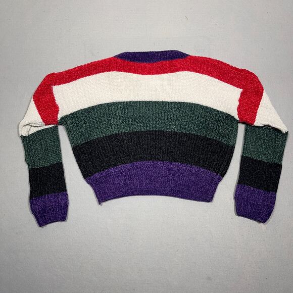 Luv Lane Striped Sweater Medium Red White Green Black Purple Pullover Knit - Picture 7 of 8